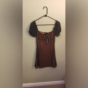 Orange and Black Mesh Overlay Dress